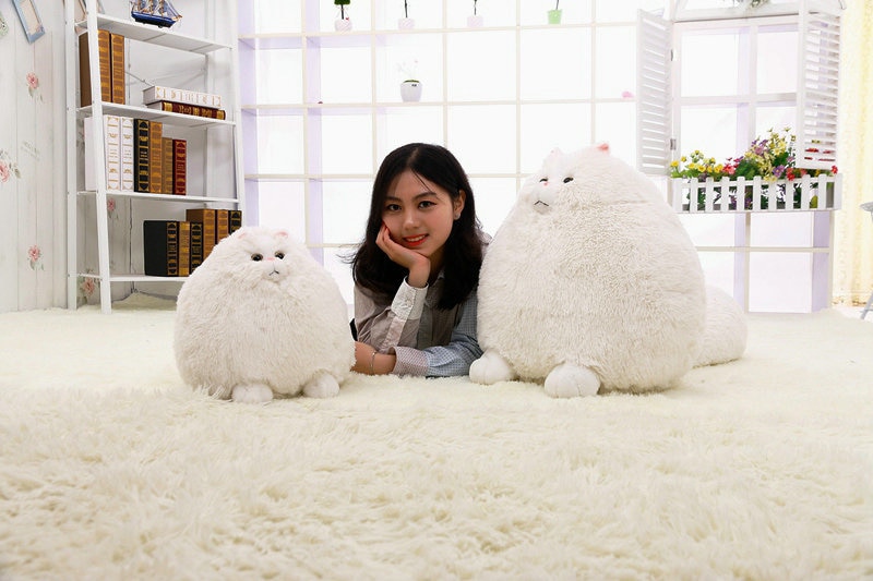 Super Round Snow White Stuffed Persian Cat Big Long Tail Plush Soft Cat Toys for Children home Decorate Simulation animal