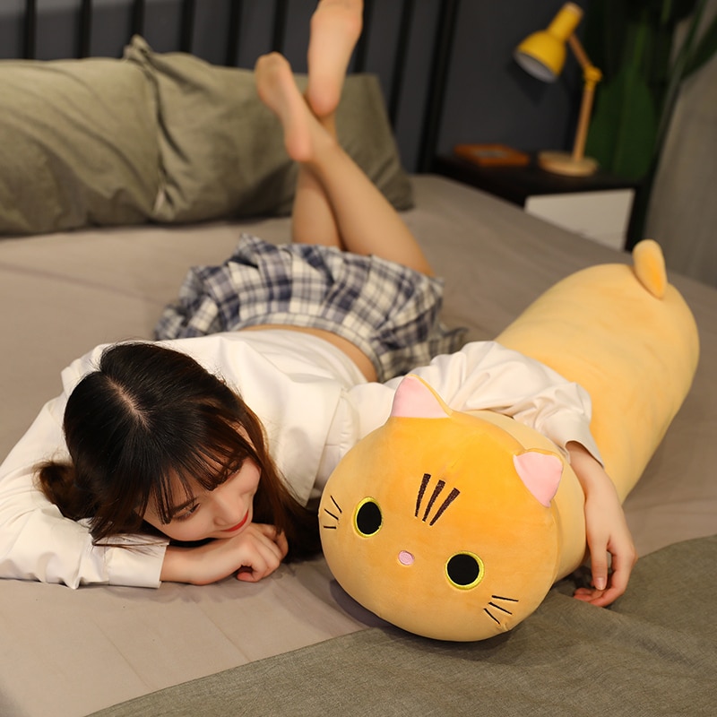 35-100cm Kawaii Lying Cat Plush Soft Pillow Cute Stuffed Animal Toys Doll Lovely Toys for Kids Girls Valentines Birthday Gift