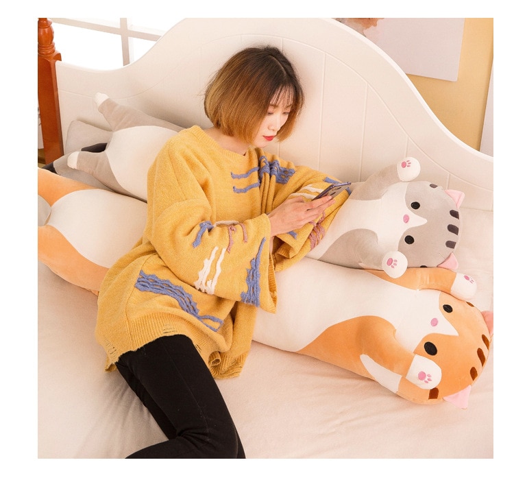 Big Animal Cat Plush Toys Cute Creative Long Soft Toys Office Lunch Break Nap Sleeping Pillow Cushion Stuffed Gift Doll for Kids
