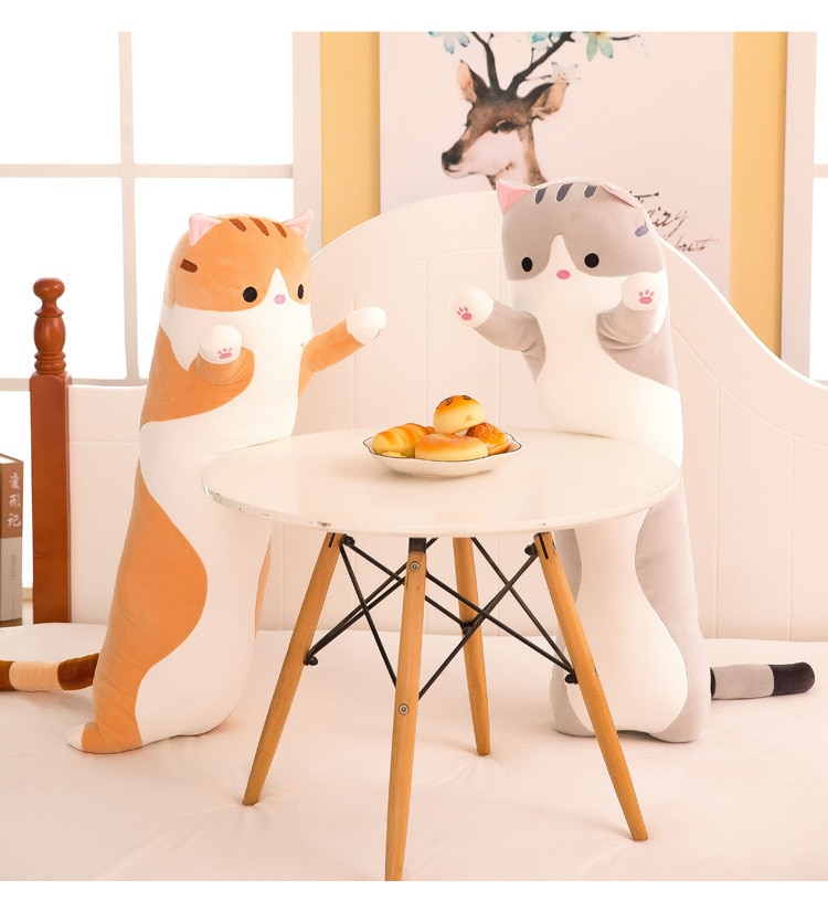 Big Animal Cat Plush Toys Cute Creative Long Soft Toys Office Lunch Break Nap Sleeping Pillow Cushion Stuffed Gift Doll for Kids