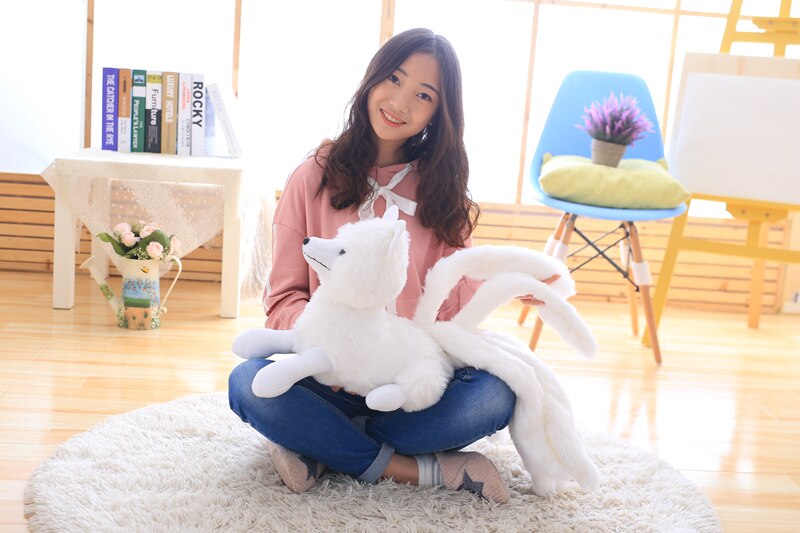 1pc 56cm Cute Simulation White Nine-Tailed Fox Plush Toy Stuffed Animal Gumiho Doll Lovely Fox Toy Girls' Gift