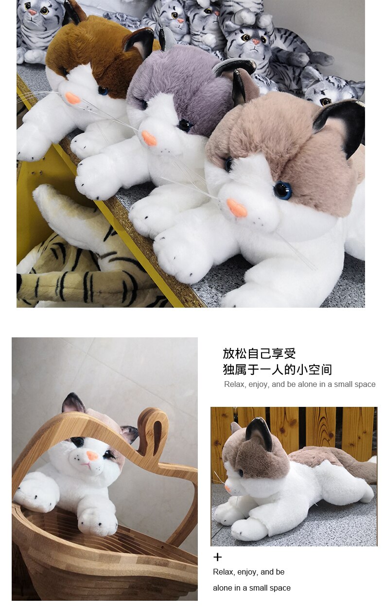 1pc 40cm Simulation Brown&Grey Cat Plush Toy Blue Sequins Eyes Cat Doll Brown and White Face Ragdoll Cats Home Decor Cute Gift