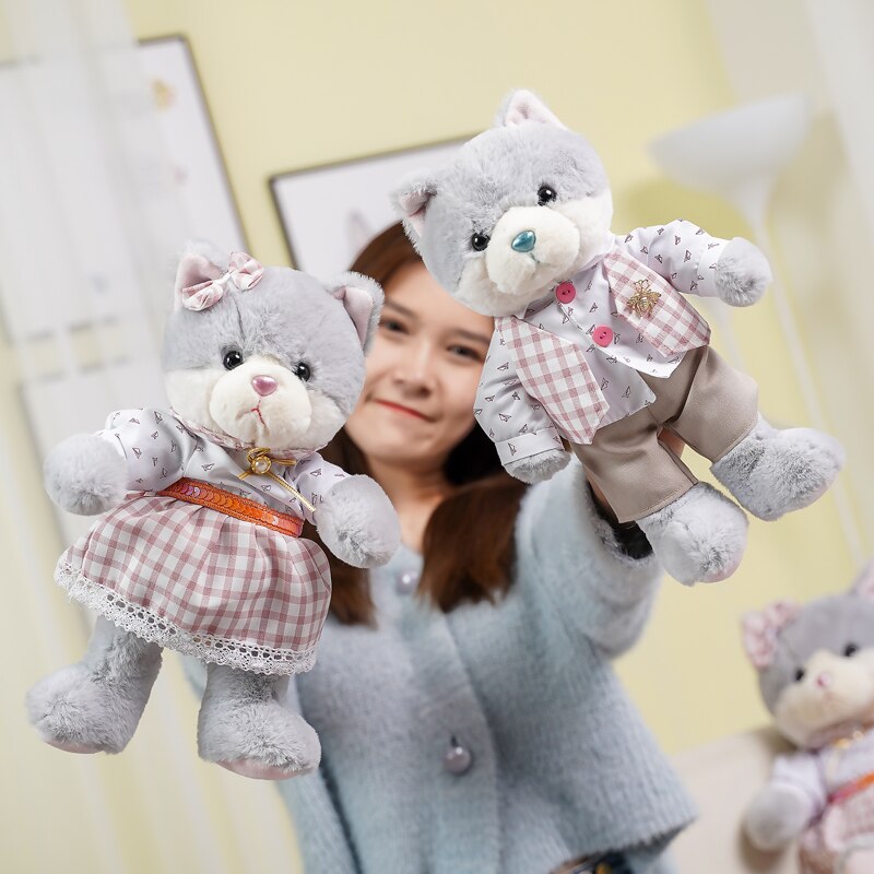 New 30/50cm Kawaii Couple Grey Cat Toys Stuffed Animal Dressing Cat Pillow Dolls Lovely Toys for Children Baby Birthday Gifts
