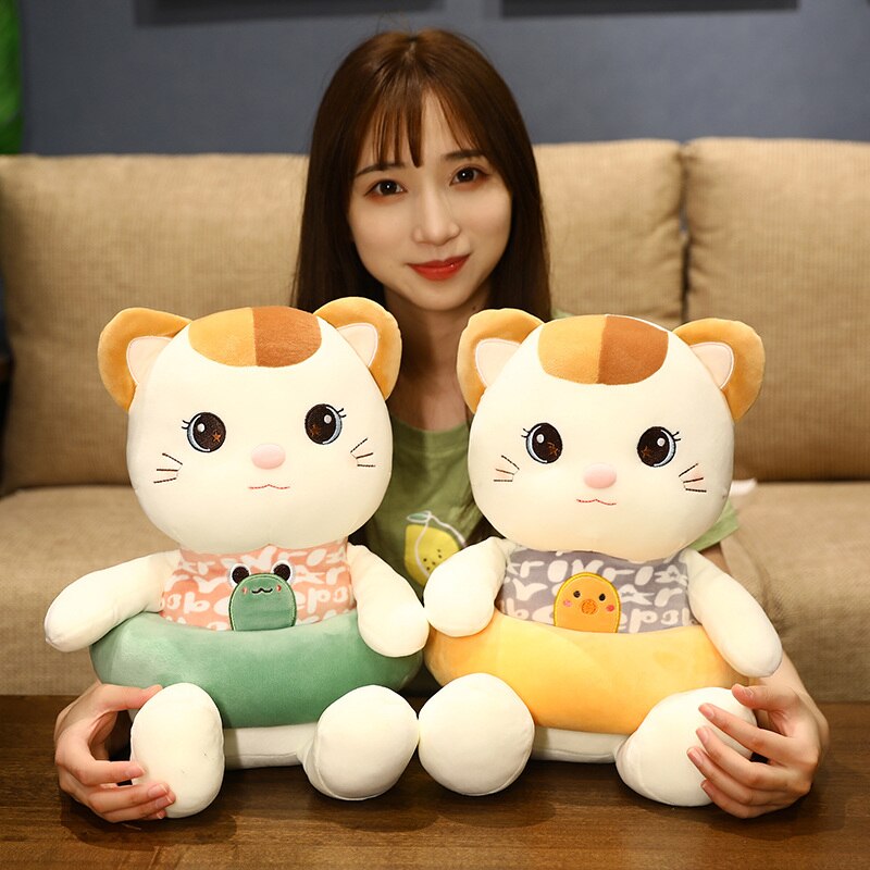 Hot Sale 25/45cm Lovely Anime Cat Dolls Fat Cat with Swimming Ring Plush Stuffed Toys Cute Cat Christmas Gift for Children