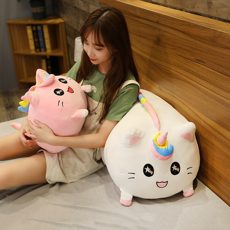 35/65cm Cute Unicorn Cat Plush Toy Kawaii Unicorn Hand Warmer Pillow Stuffed Animal Doll Soft Sofa Cushion for Kids Girls Gift