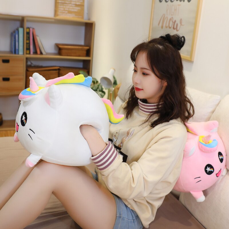 35/65cm Cute Unicorn Cat Plush Toy Kawaii Unicorn Hand Warmer Pillow Stuffed Animal Doll Soft Sofa Cushion for Kids Girls Gift