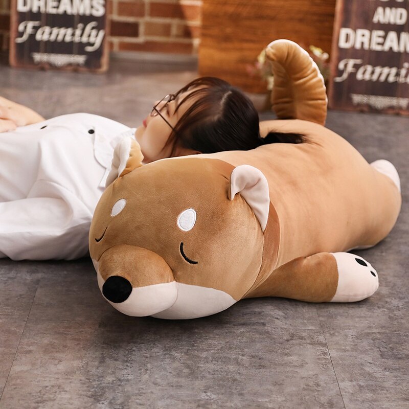 40/100cm Lying Plush Stuffed Dog Big Toys Shiba Inu Dog Doll Lovely Animal Children Birthday Gift Corgi Plush Pillow 40-100cm