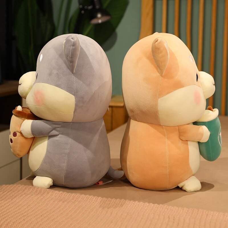 20/35/45cm Kawaii Shiba Inu Dog Holding Bubble Tea Cup Plush Toys Stuffed Soft Animal Pillow Dolls for Girls Birthday Gifts