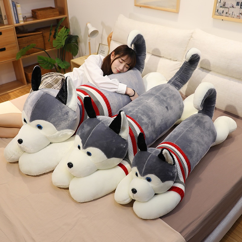 130cm Huge Cute Husky with Clothes Plush Toy Stuffed Soft Animal Dog Pillow Christmas Gift Peluche for Kids Girls Kawaii Present