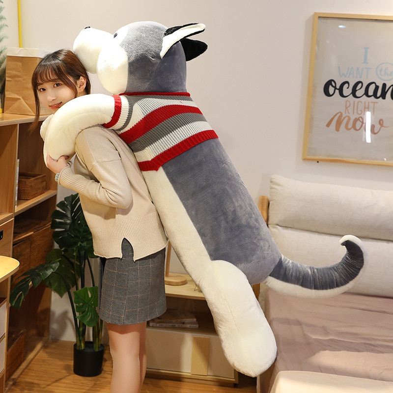 130cm Huge Cute Husky with Clothes Plush Toy Stuffed Soft Animal Dog Pillow Christmas Gift Peluche for Kids Girls Kawaii Present