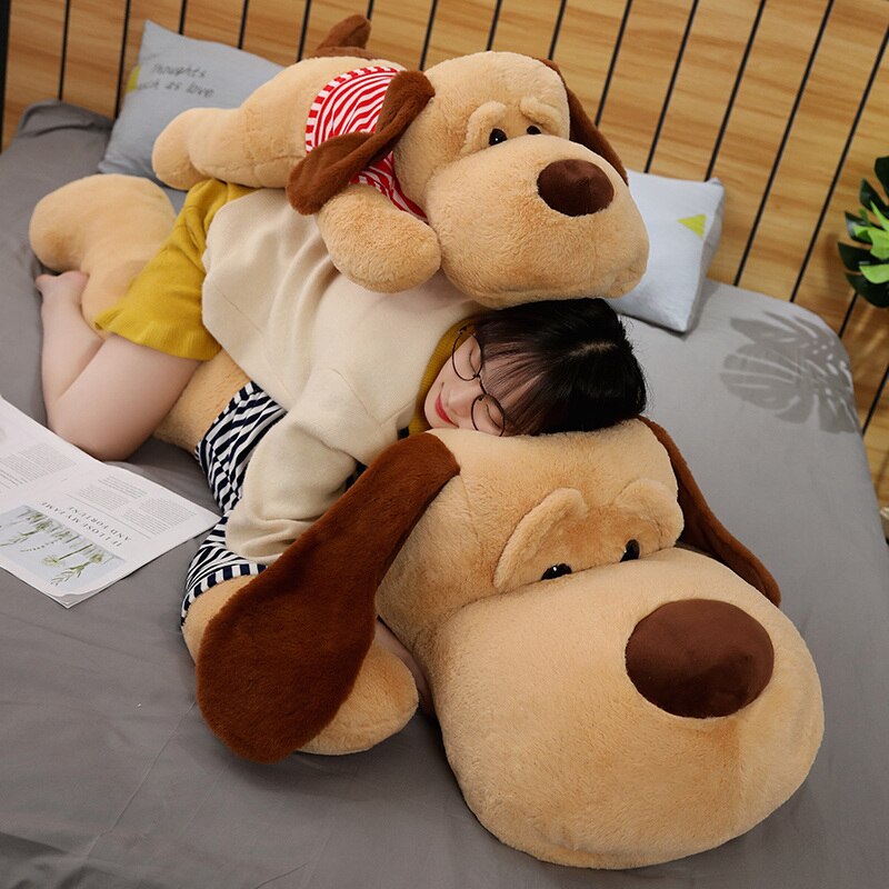 70/90/130CM Soft Lying Fluffy Dog Plush Toys Stuffed Animal Sleep Cushion Pillow Dolls for Children Baby Birthday Xmas Gifts