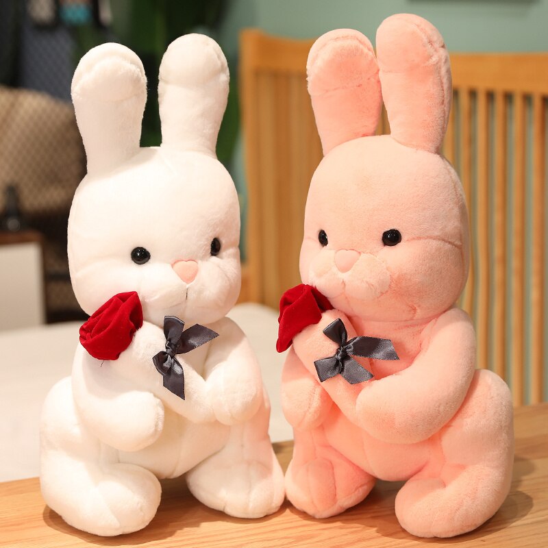 30cm Kawaii Cartoon Rabbit With Rose Flower Plush Toys Cute Baby Kids Cute Dolls Stuffed Soft Animal Pillow for Children Gift