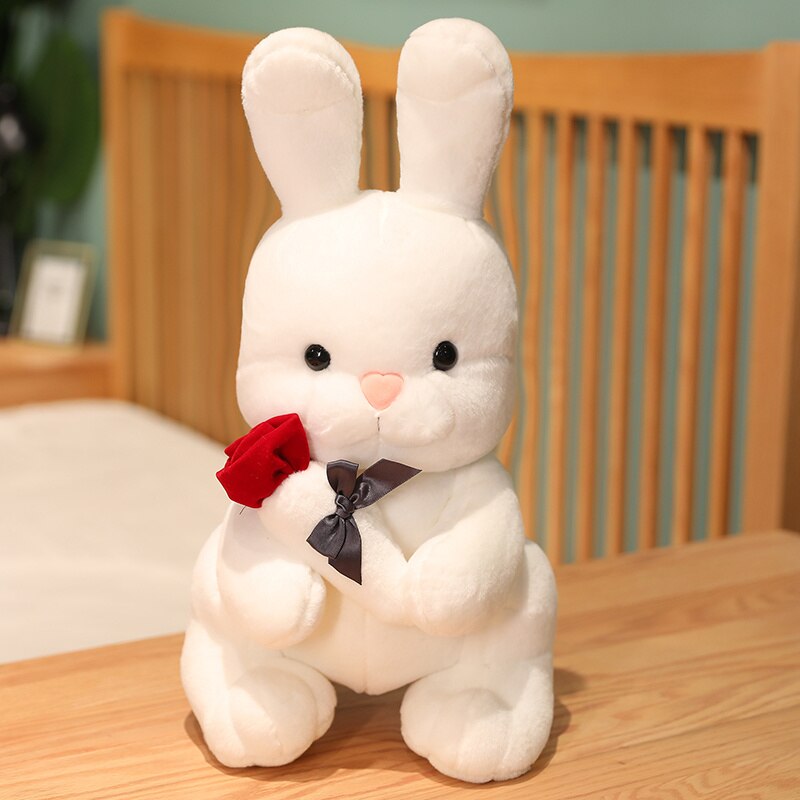 30cm Kawaii Cartoon Rabbit With Rose Flower Plush Toys Cute Baby Kids Cute Dolls Stuffed Soft Animal Pillow for Children Gift