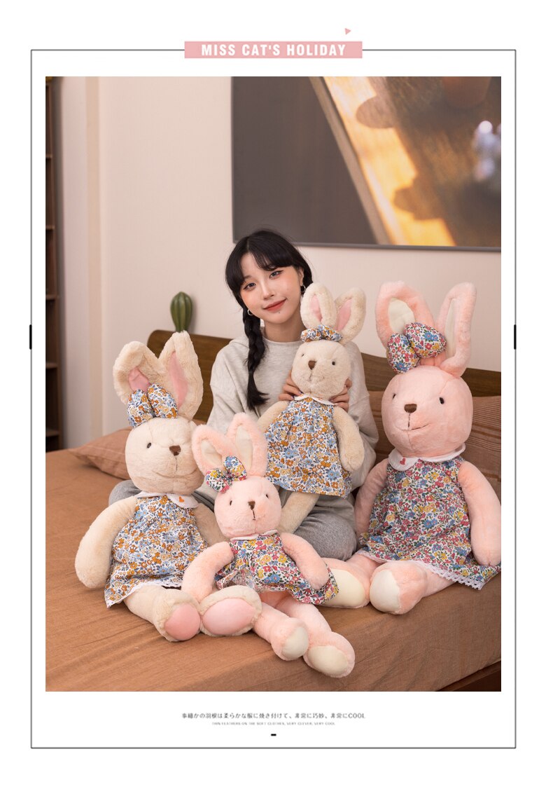 60cm Baby Peluches Comforting Floral Rabbit Stuffed Lovely Animal Plush Doll For Kids Soft Baby Toys Plush Kawaii Plushie Gift