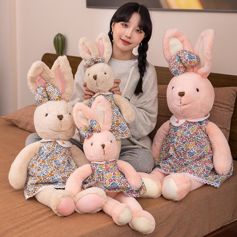 60/80/100cm kawaii rabbit plush toy lovely rabbit wear Floral skirt soft doll children birthday gift Baby appease rabbit toy