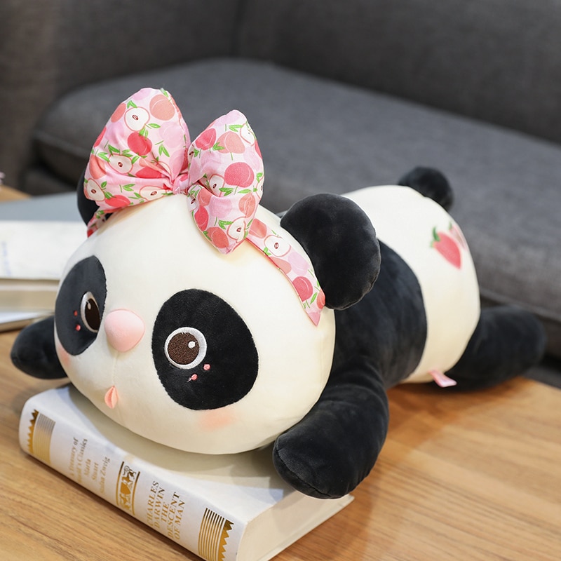 28-65cm Cute Fruits Panda with Bow Plush Toys Cartoon Animal Stuffed Pillow Dolls for Children Boys Baby Birthday Christmas Gift