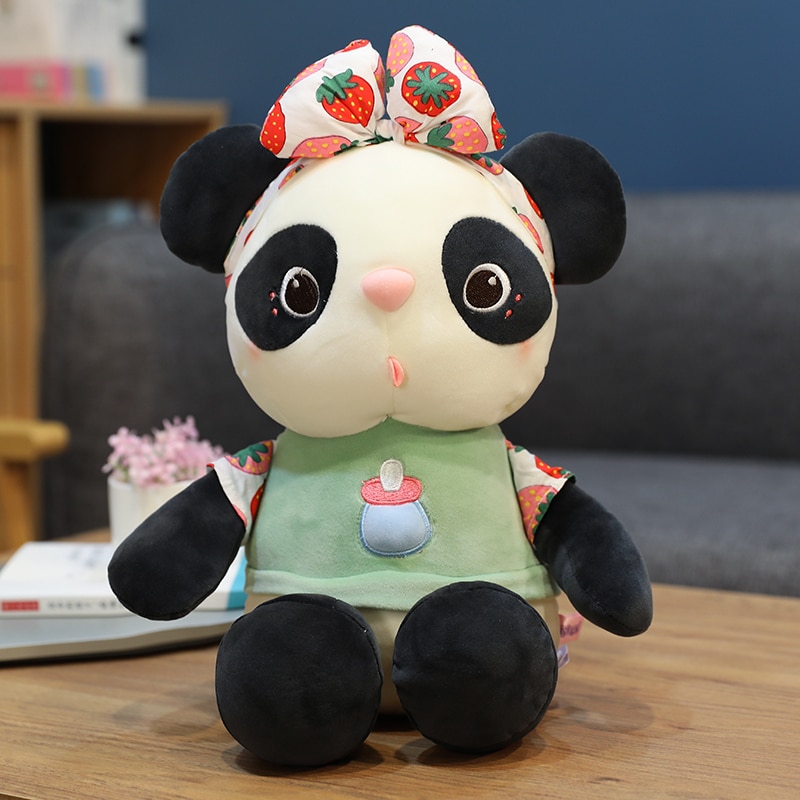 30-70cm Cute Fruits Panda with Bow Plush Toys Cartoon Animal Stuffed Pillow Dolls for Children Boys Baby Birthday Christmas Gift