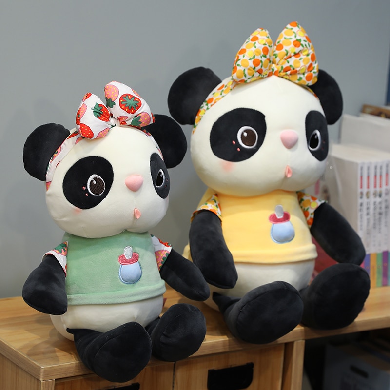 30-70cm Cute Fruits Panda with Bow Plush Toys Cartoon Animal Stuffed Pillow Dolls for Children Boys Baby Birthday Christmas Gift