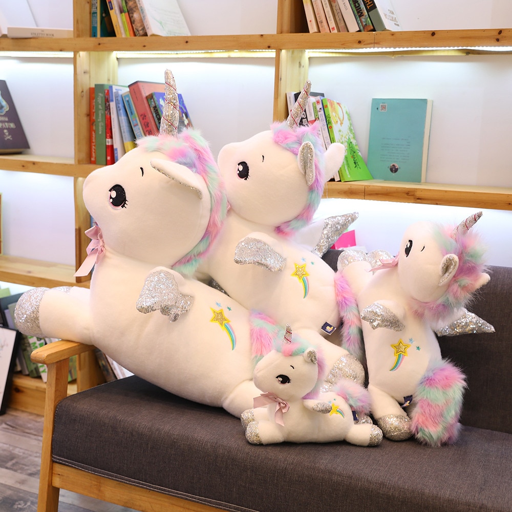 80cm Giant Unicorn Plush Toys Stuffed Animal Horse Pillow for Girls Sequin Horn Soft Doll Home Bed Decor Birthday Gift for Lover