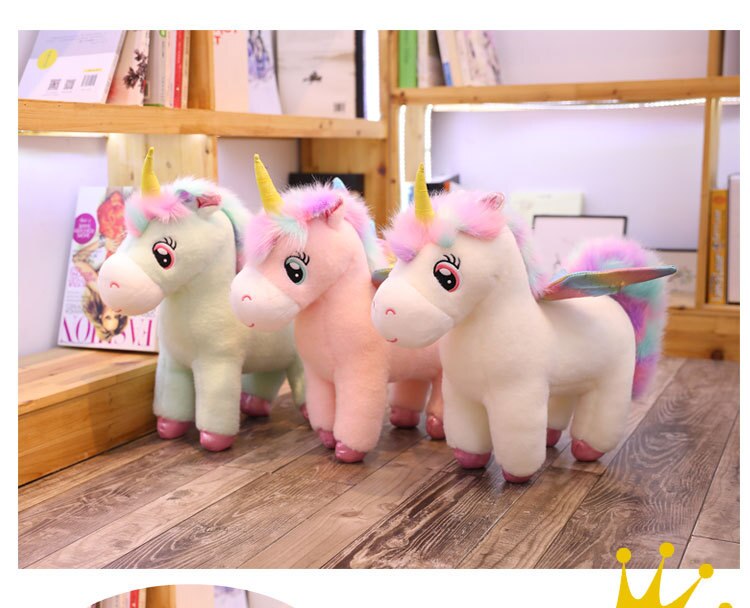 Giant Unicorn Toy Animals Doll Fantastic Glow Rainbow Wings Unicorn Plush ToyFluffy Hair Fly Horse Toys for Child Baby
