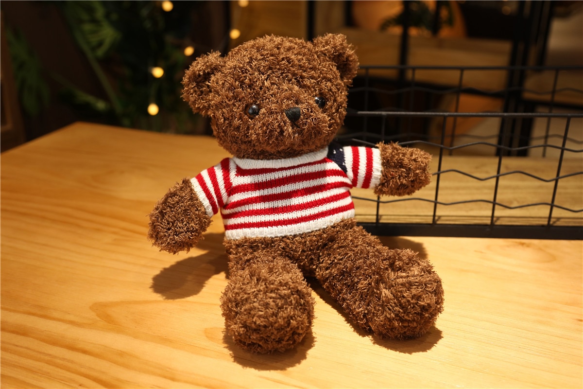 30cm Kawaii Fluffy Teddy Bear Plush Dolls Lovely Bear with Clothes Holding Heart Pillow Nice Wedding Valentine's Gifts For kids
