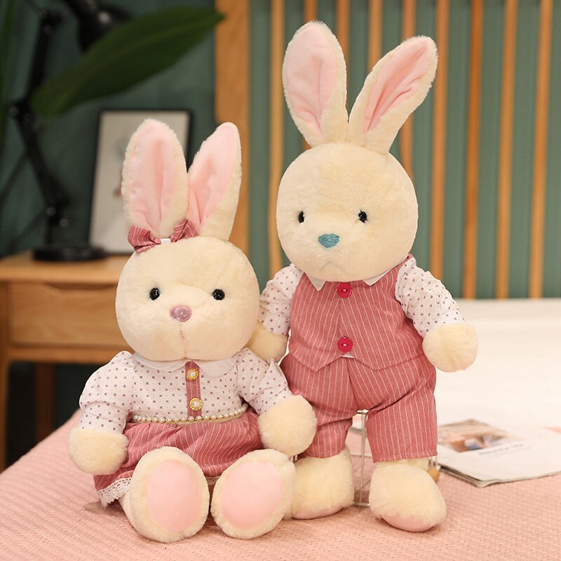 2pcs Couple Teddy Bear Rabbit With Clothes Plush Toys Dolls Stuffed anime Toy Kids Baby Children Girl Birthday Christmas Gift