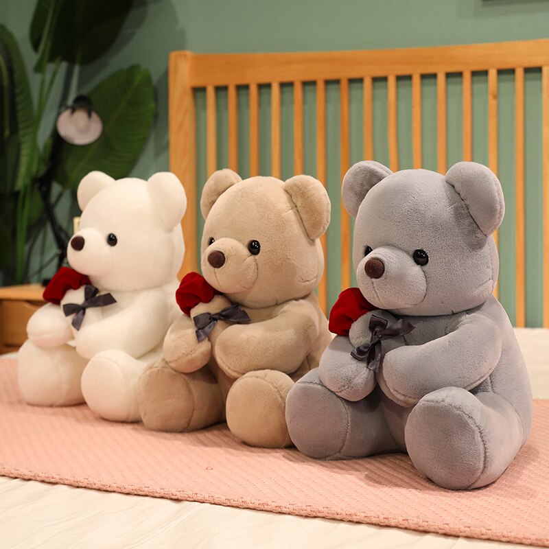 25/35/45cm Lovely Hug Roses Teddy Bear Plush Pillow Stuffed Soft Animal Dolls Nice Birthday Gift for Girls Baby Dolls