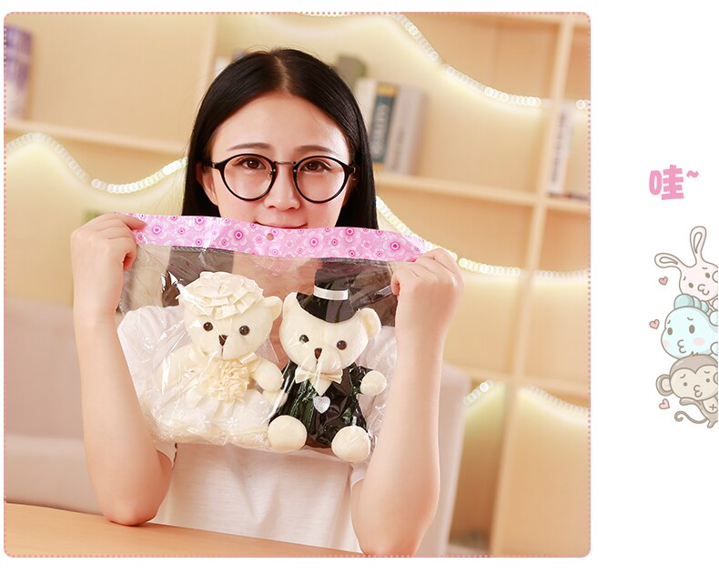 Babiqu 2pcs/lot 18cm Lovely Couple Bear Wedding Teddy Bear Plush Toys Wedding Gift Bride & Groom Bear Bouquet DOLL Gift for Girl