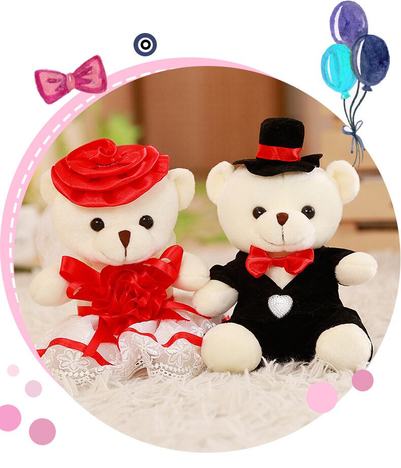 Babiqu 2pcs/lot 18cm Lovely Couple Bear Wedding Teddy Bear Plush Toys Wedding Gift Bride & Groom Bear Bouquet DOLL Gift for Girl