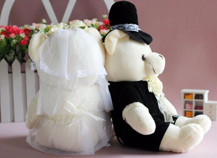 2pcs/pair 20cm Couple Bear Wedding Teddy Bear Plush Toys Wedding Gift Christmas Gift Wholesale free shipping