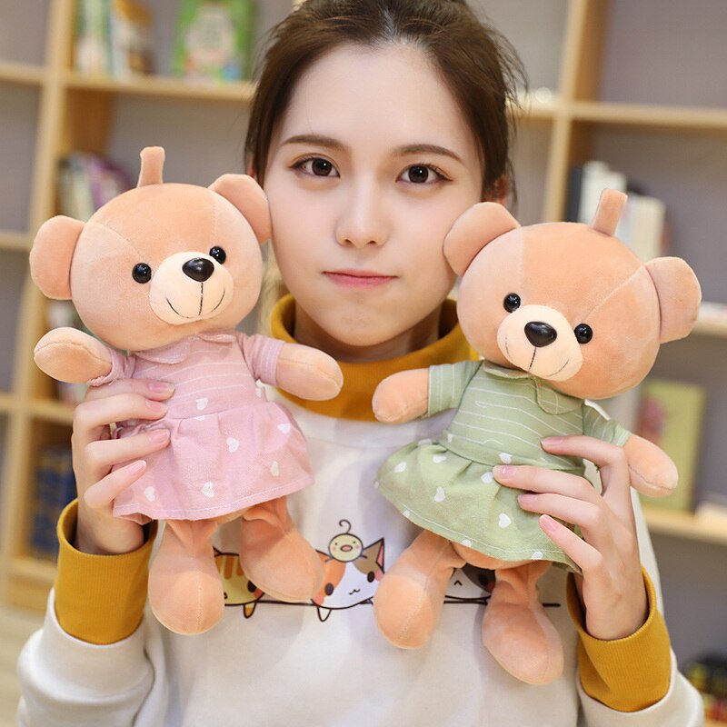 1pc 28cm Kawaii Couple Teddy Bear Plush Toy Stuffed Cute Animal Bear with Skirt Doll for Children Kids Birthday Gift for Lovers