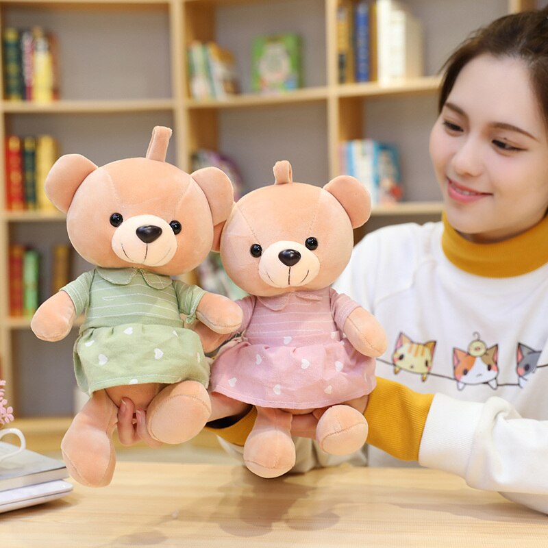 1pc 28cm Kawaii Couple Teddy Bear Plush Toy Stuffed Cute Animal Bear with Skirt Doll for Children Kids Birthday Gift for Lovers