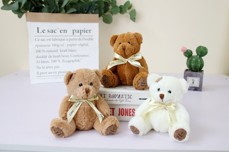 1pc 18cm Lovely Patch Bear Dolls Teddy Bear Soft Stuffed Toy Bear Baby Toy Kids Girls Birthday Brinquedos Wedding Gifts
