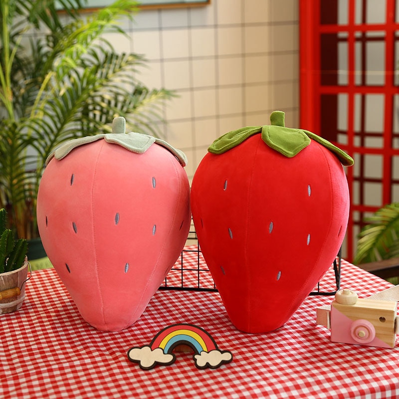 1pc 22cm-50cm Pink Strawberry Soft Plush Food Fruits Toy Down Cotton Stuffed Strawberries Plants Plushie Decor Kids Gift
