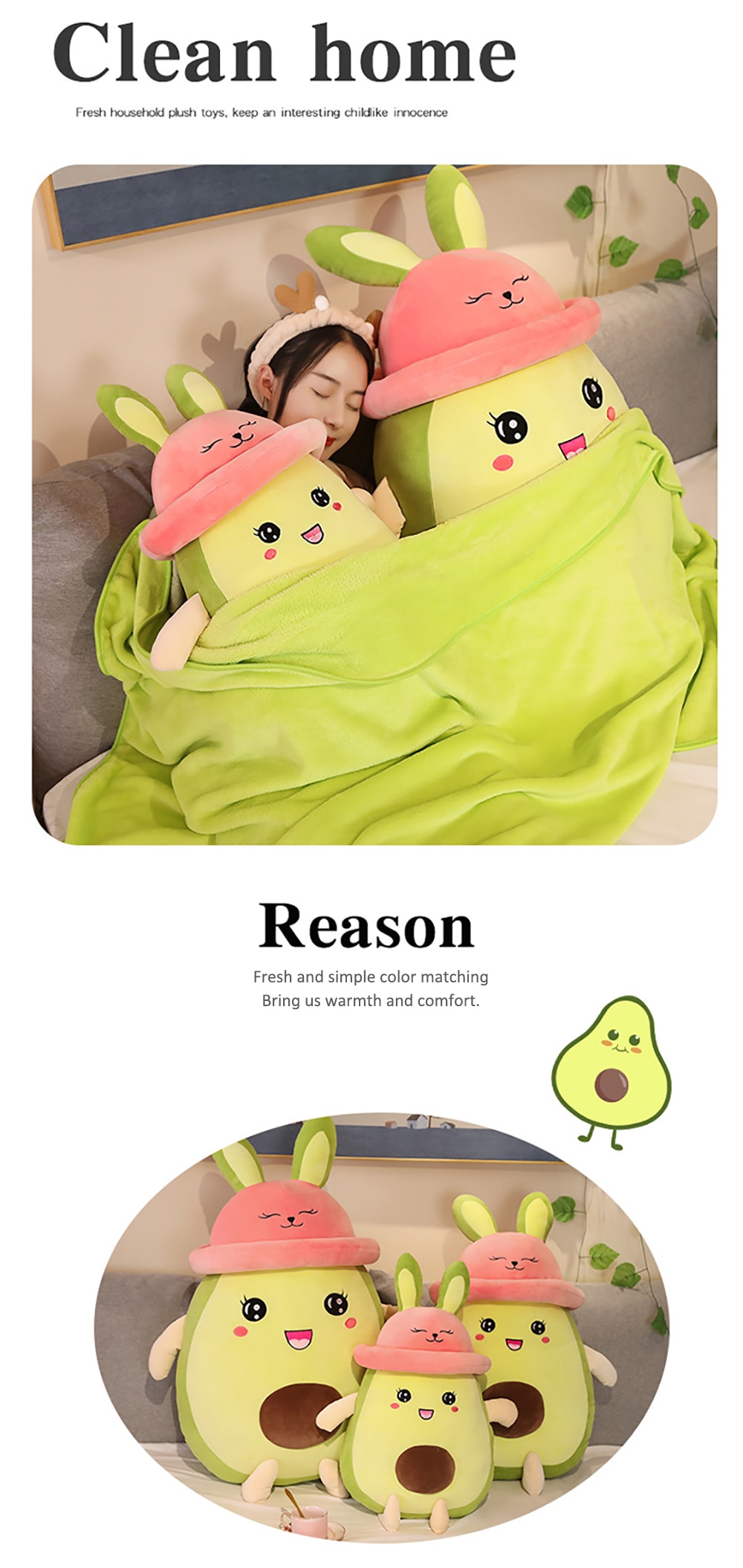 80cm Large Avocado Plush Toys Kawaii Soft Stuffed Doll With Blanket Christmas Decor Plushie Toys For Children Gift To Girlfriend