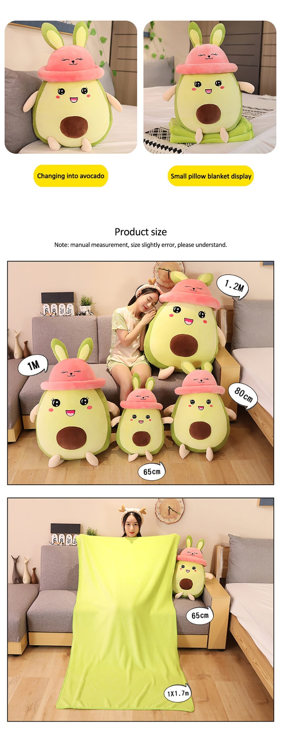 80cm Large Avocado Plush Toys Kawaii Soft Stuffed Doll With Blanket Christmas Decor Plushie Toys For Children Gift To Girlfriend