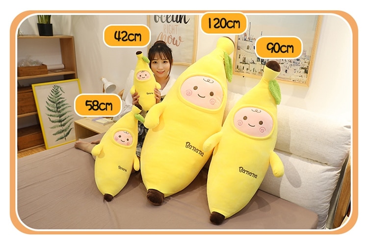 Creative Smile Banana Plush Toy Soft Stuffed Cartoon Plant Fruits Banana Doll Long Pillow Cushion Home Decor Kids Christmas Gift