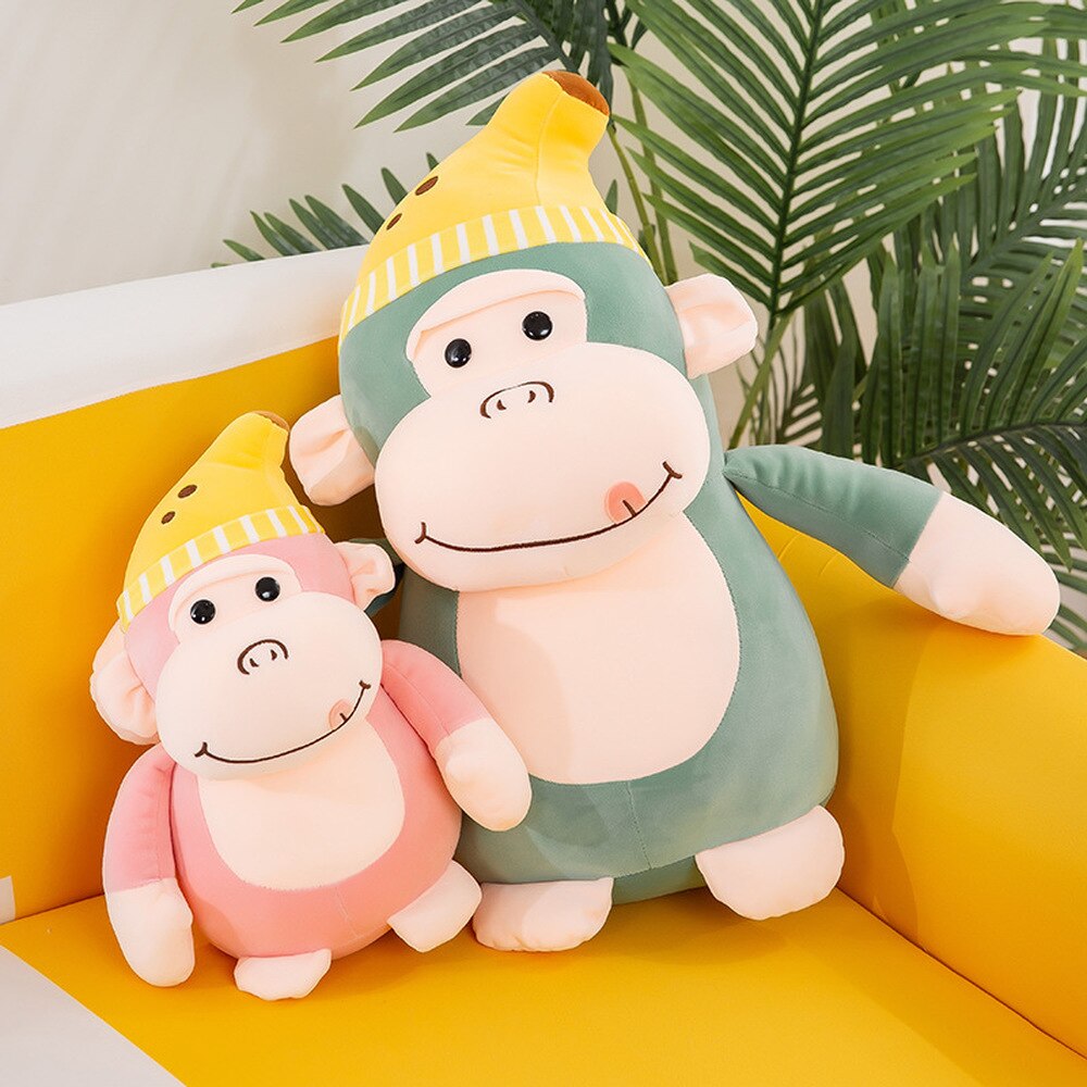 Kawaii Banana Hat Little Monkey Plush Toy Stuffed Cute Animal Plush Doll Children Accompany Doll Sleep Pillow Birthday Gift