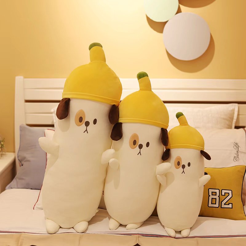 60-100cm Cute Puppy Plush Ptuffed Toy Soft Banana Dog Pillow Paby Sleep Pillow Home Decor Girl Gifts