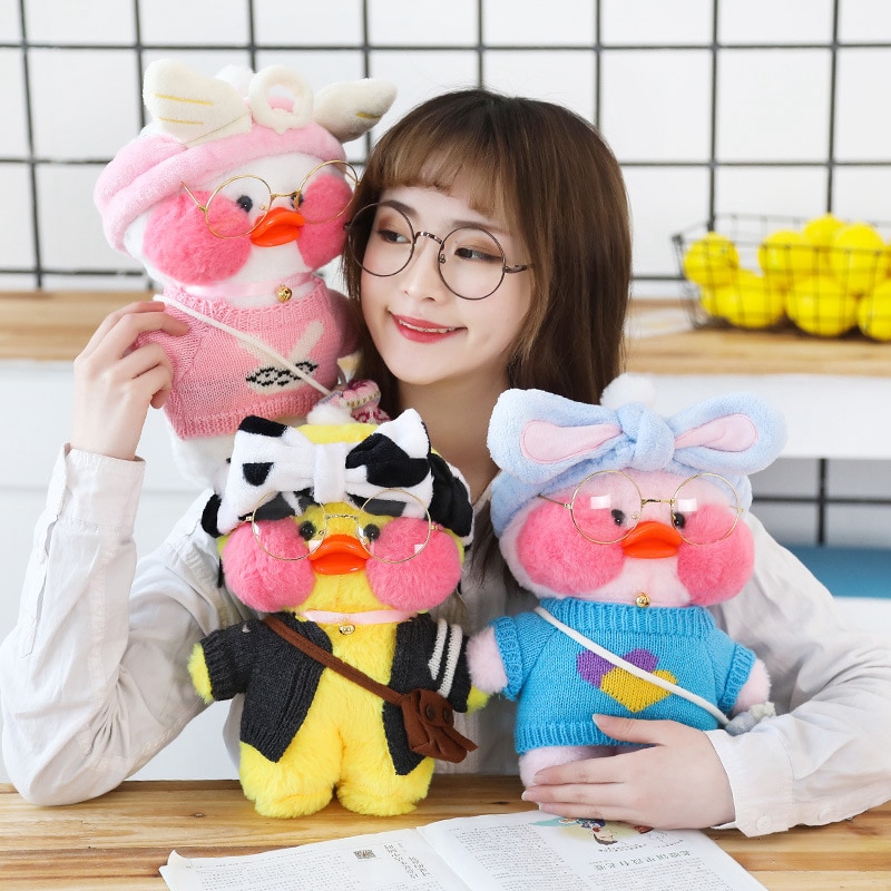 Kawaii 30cm Cute Lalafanfan Cafe Duck With Cloth Plush Toy Stuffed Animal Soft Doll Pillow Creative Birthday Gift For Children
