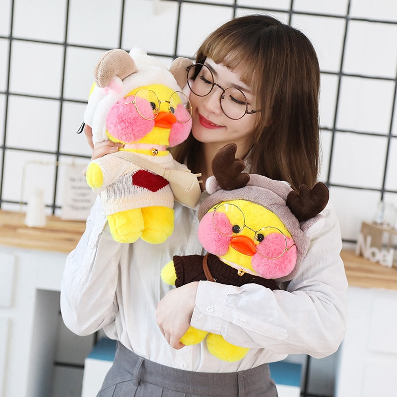 Kawaii 30cm Cute Lalafanfan Cafe Duck With Cloth Plush Toy Stuffed Animal Soft Doll Pillow Creative Birthday Gift For Children