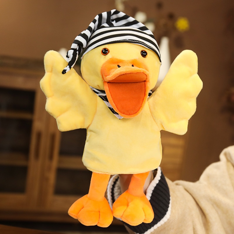 Children Animal Hand Puppet Toy Cartoon Cute Plush Parrot Duck Puppet Toy Hand Doll Storytelling Education Toy Gifts 28cm