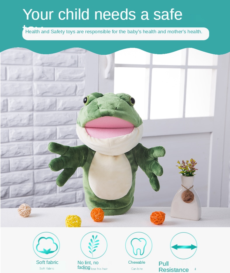 Kawaii Frog Hand Puppet Plush Comforting Toy Kindergarten Parent Child Interaction Performance Small Animal Doll Mouth Moving Ba