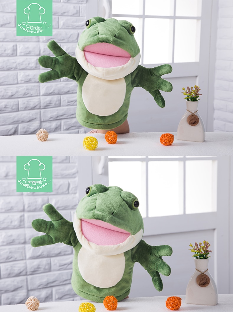 Kawaii Frog Hand Puppet Plush Comforting Toy Kindergarten Parent Child Interaction Performance Small Animal Doll Mouth Moving Ba