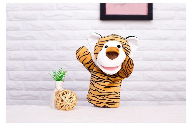 Kawaii Plush Toy Animal Hand Puppet Tiger Mouth Movable Early Education Props Parent-child Interactive Doll Baby Doll