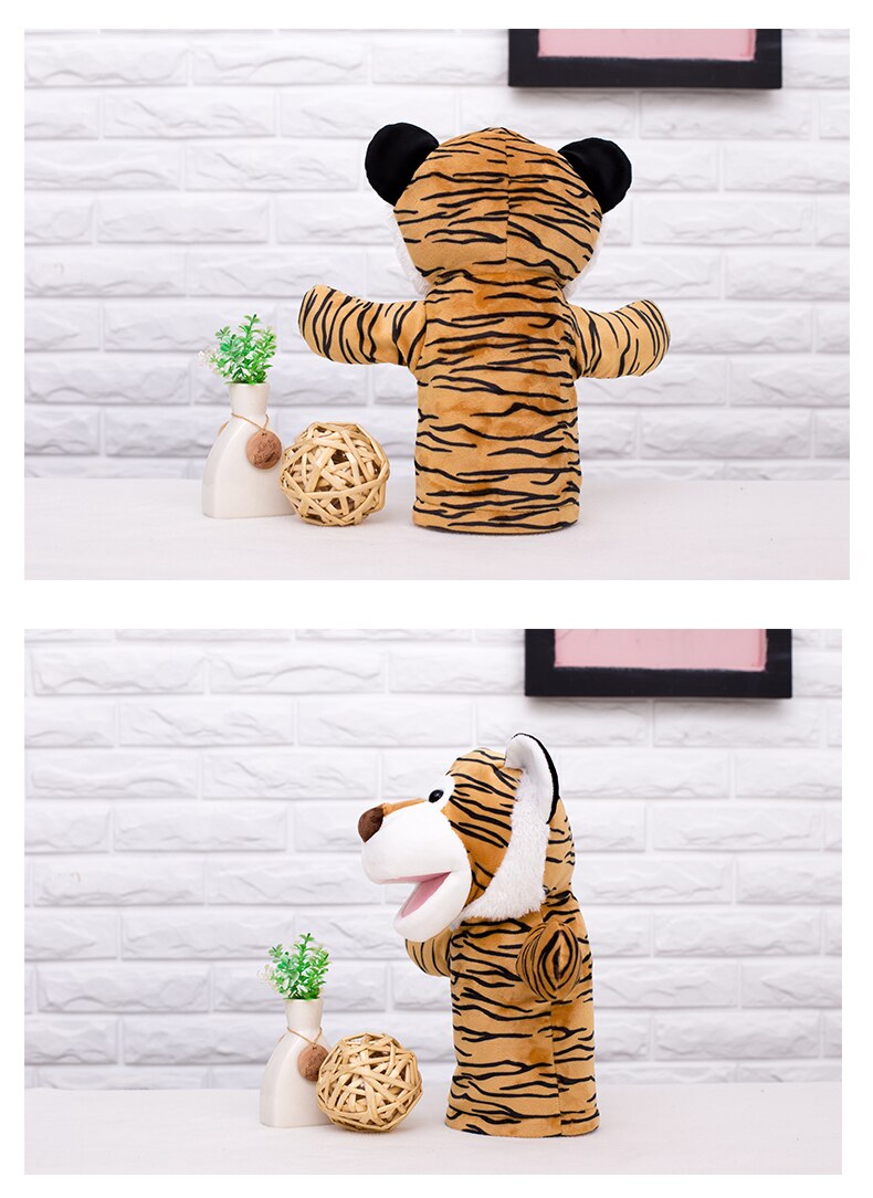 Kawaii Plush Toy Animal Hand Puppet Tiger Mouth Movable Early Education Props Parent-child Interactive Doll Baby Doll