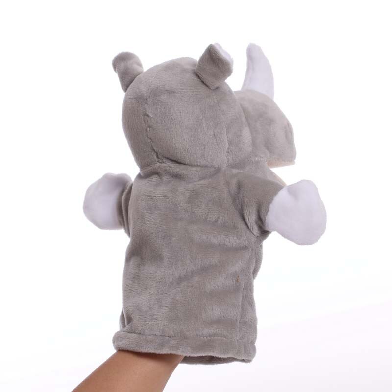 1pcs 25cm Hand Puppet Rhinoceros Animal Plush Toys Baby Educational Hand Puppets Story Pretend Playing Dolls for Kids Gift