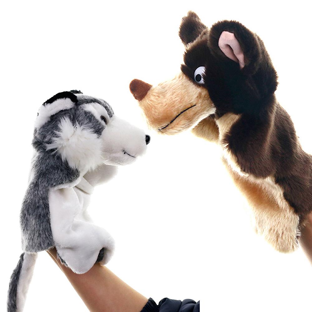 27cm Cute Wolf Animal Plush Soft Doll Hand Puppet Storytelling Parent-Child Toy Baby Kid Educational Animal Hand Puppets Gift