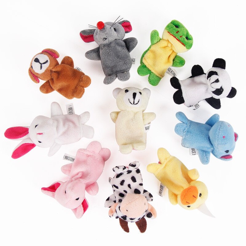 10 pcs/lot Cartoon Animal Finger Puppets Plush Toys On Fingers Biological Children Baby Doll Kids Educational Hand Puppets Toy