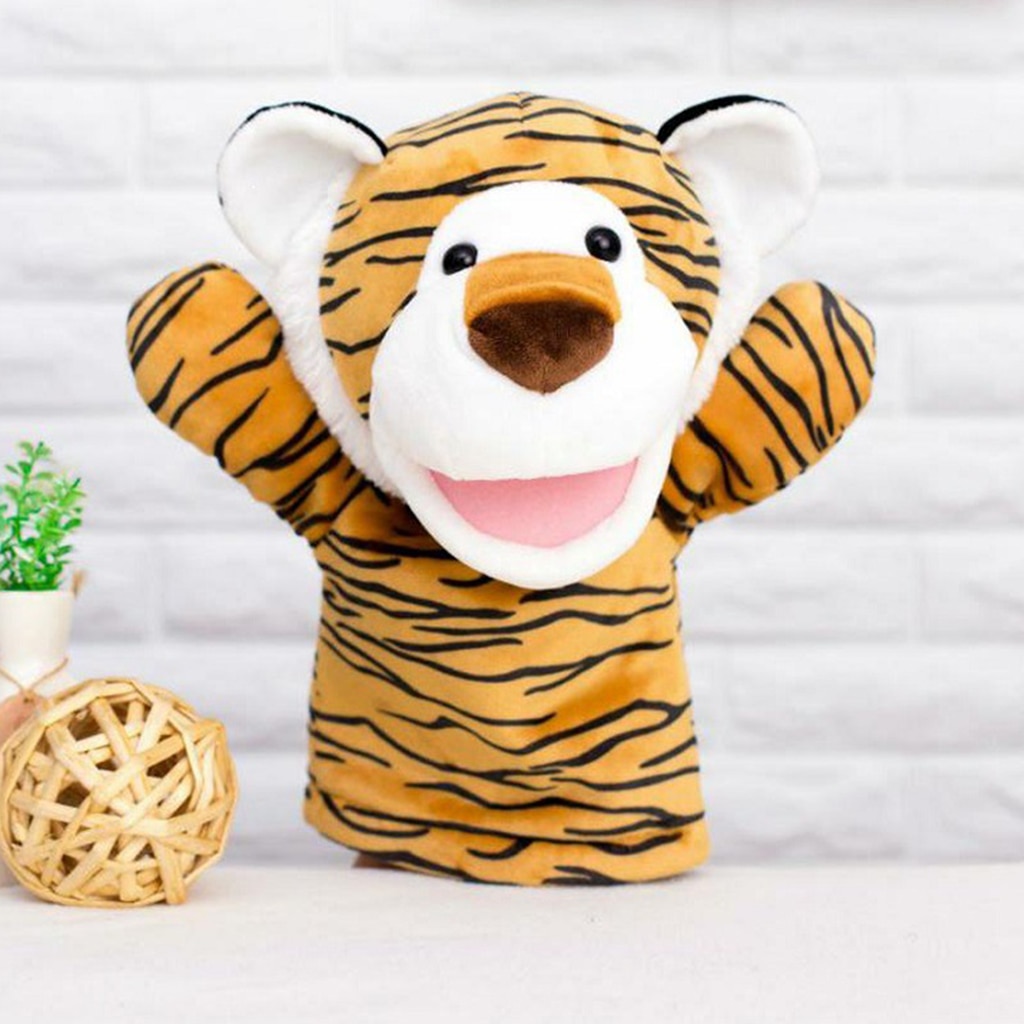 Cartoon Zoo Tiger Hand Puppet Baby Plush Glove Dolls Teaching Show Kids Gift